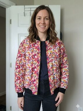 Vintage Women's Floral Quilted Bomber Jacket - Pink Multi